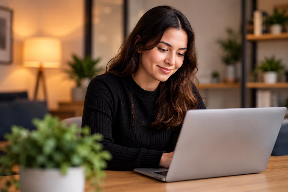 Profissional trabalhando em um notebook em seu home office